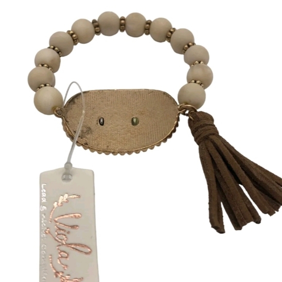 Dog Mom Stretch Viola Bracelet with Brown Tassel - Picture 2 of 4